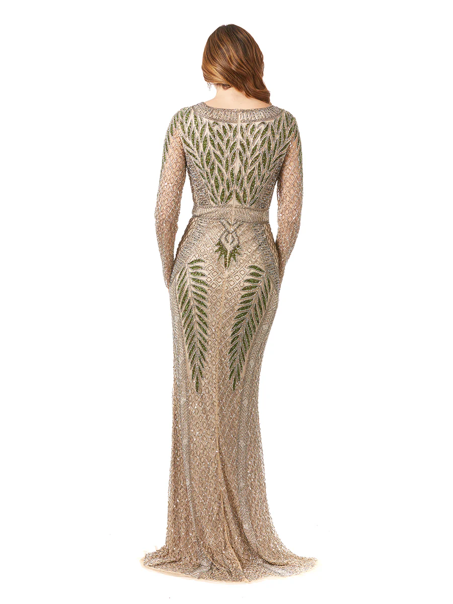 Long Sleeve Contrast Beaded Gown - Image 3