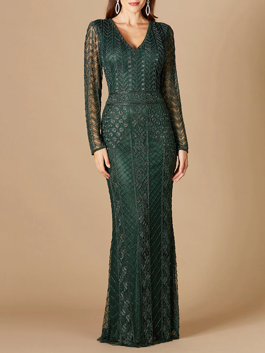 Long Sleeve Beaded Dress