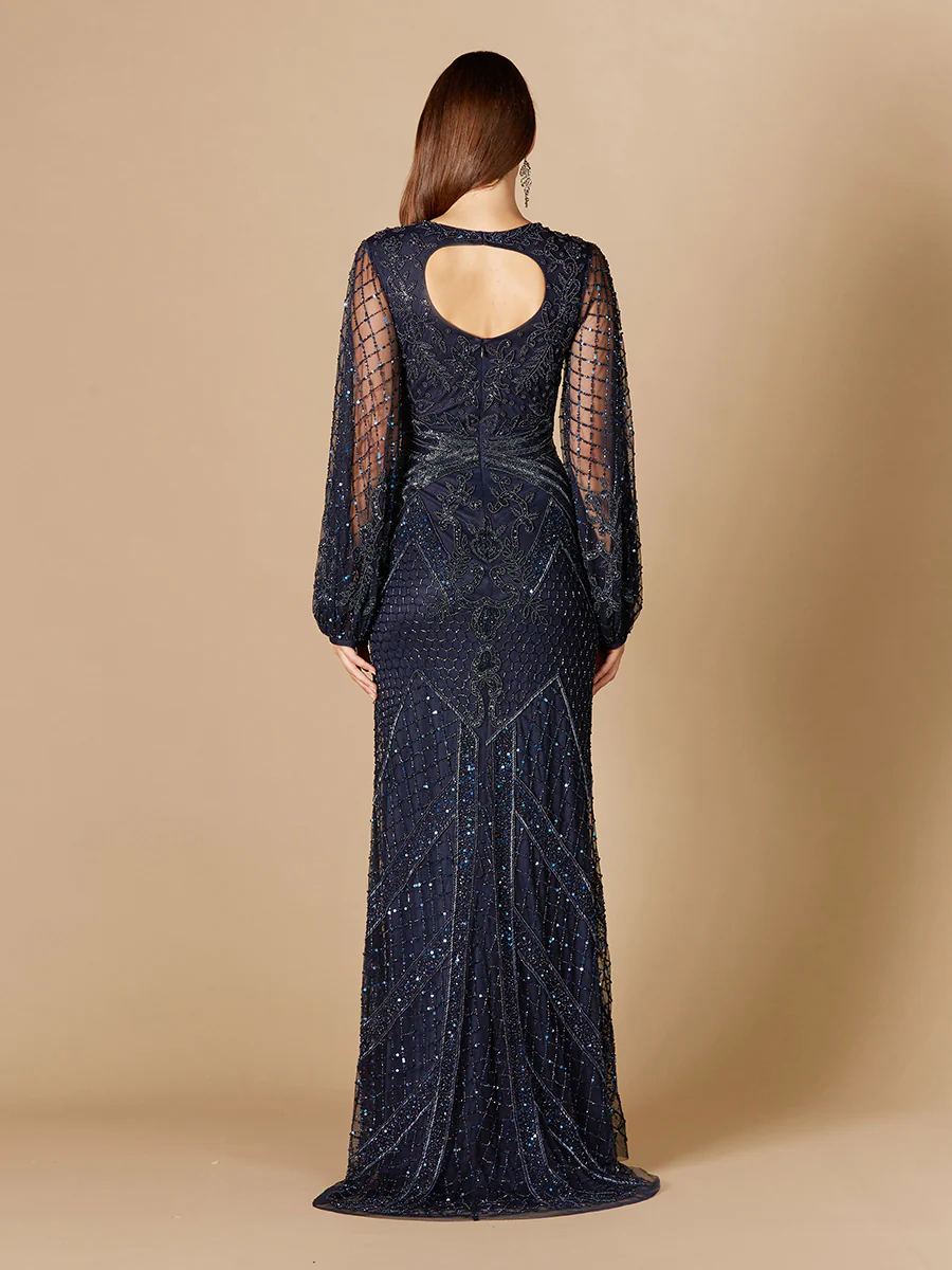 Long Flutter Sleeves Beaded Dress - Image 3
