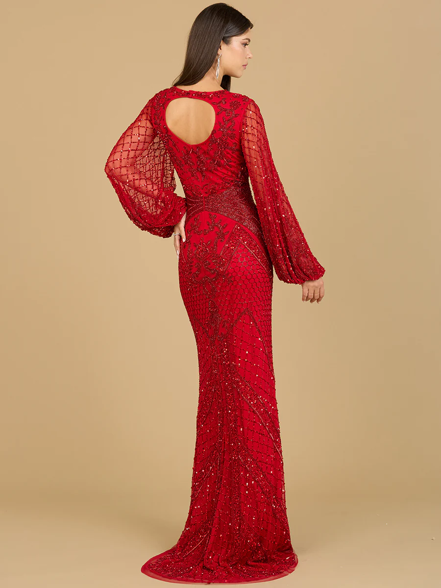 Long Flutter Sleeves Beaded Dress - Image 5