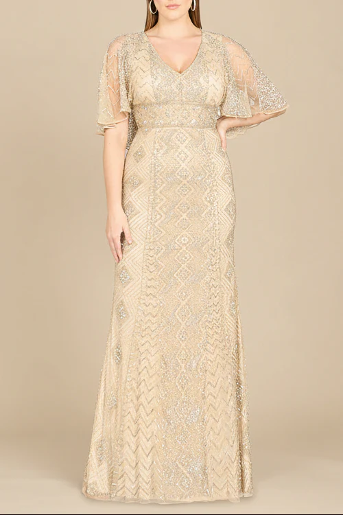 Lara 29397 - Cape Sleeve V-Neck Beaded Gown - OUTLET - Image 2