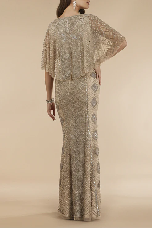 Lara 29397 - Cape Sleeve V-Neck Beaded Gown - OUTLET - Image 3