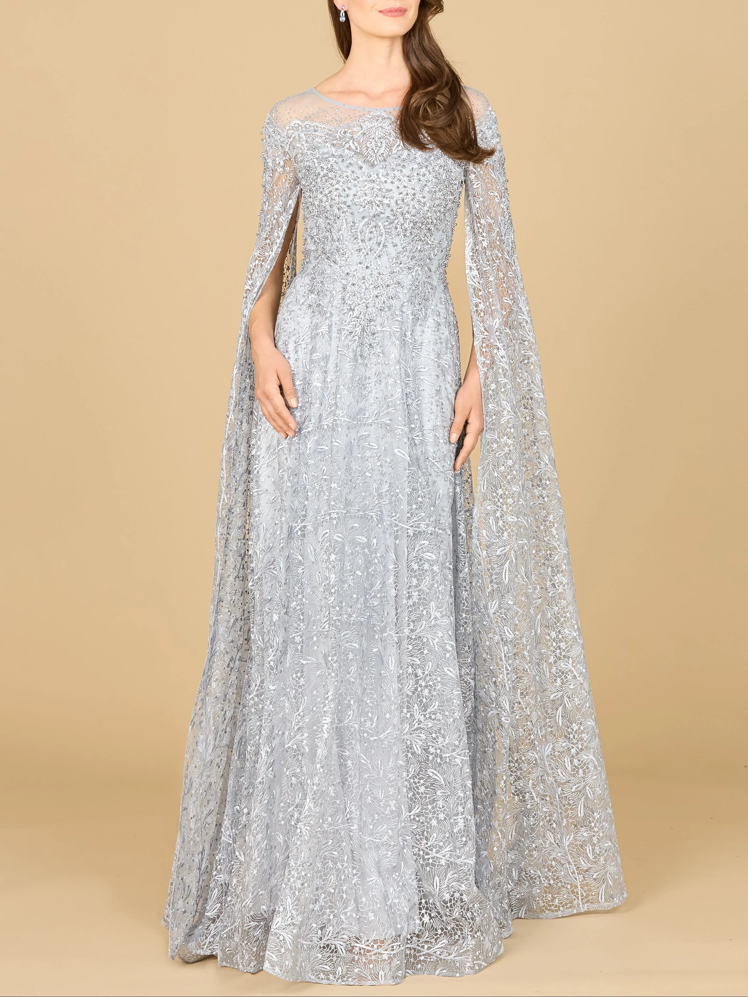 Lace Gown with Dramatic Cape Sleeves | Lara 29454 - Image 2