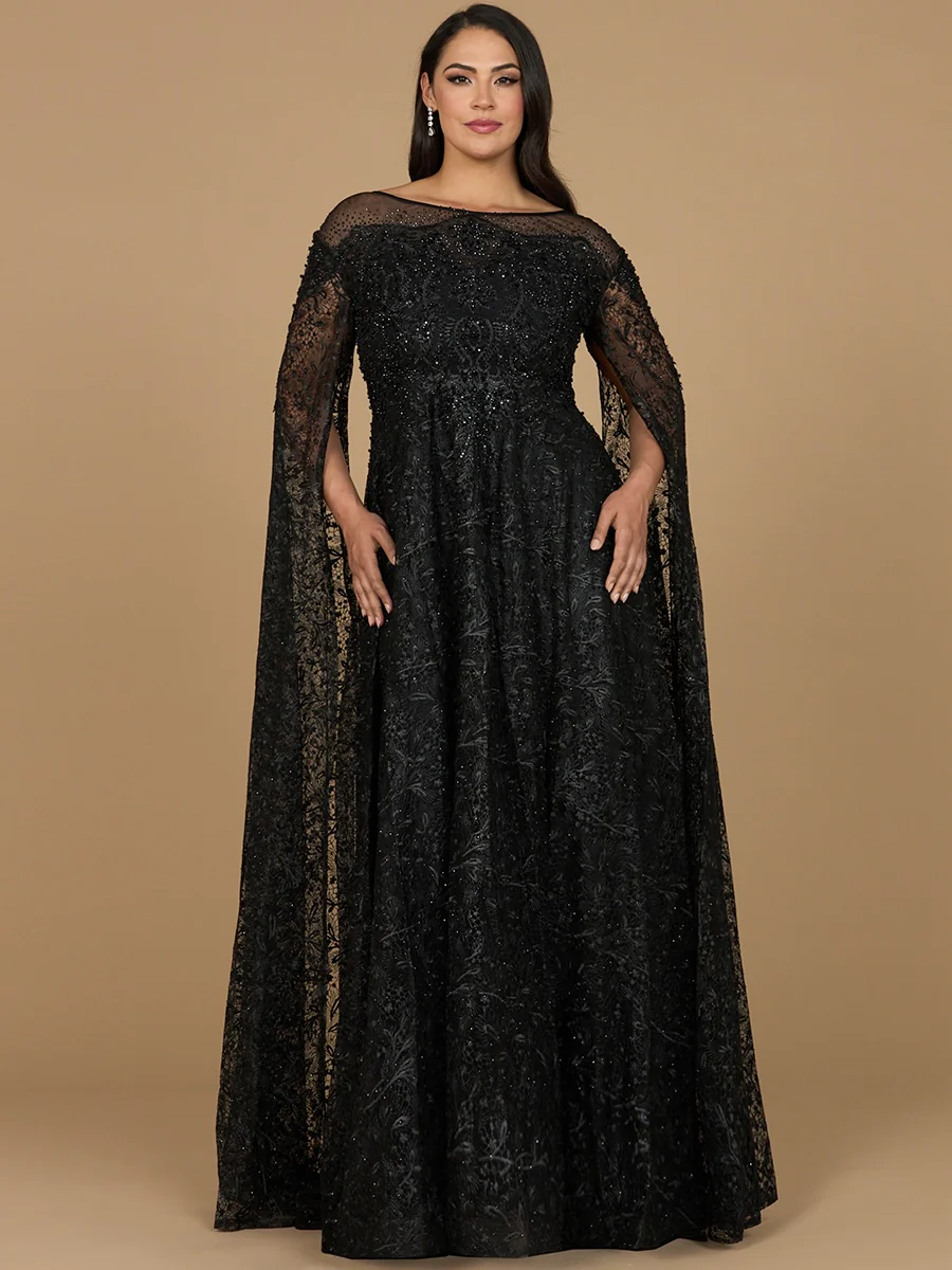 Lace Gown with Dramatic Cape Sleeves | Lara 29454 - Image 3