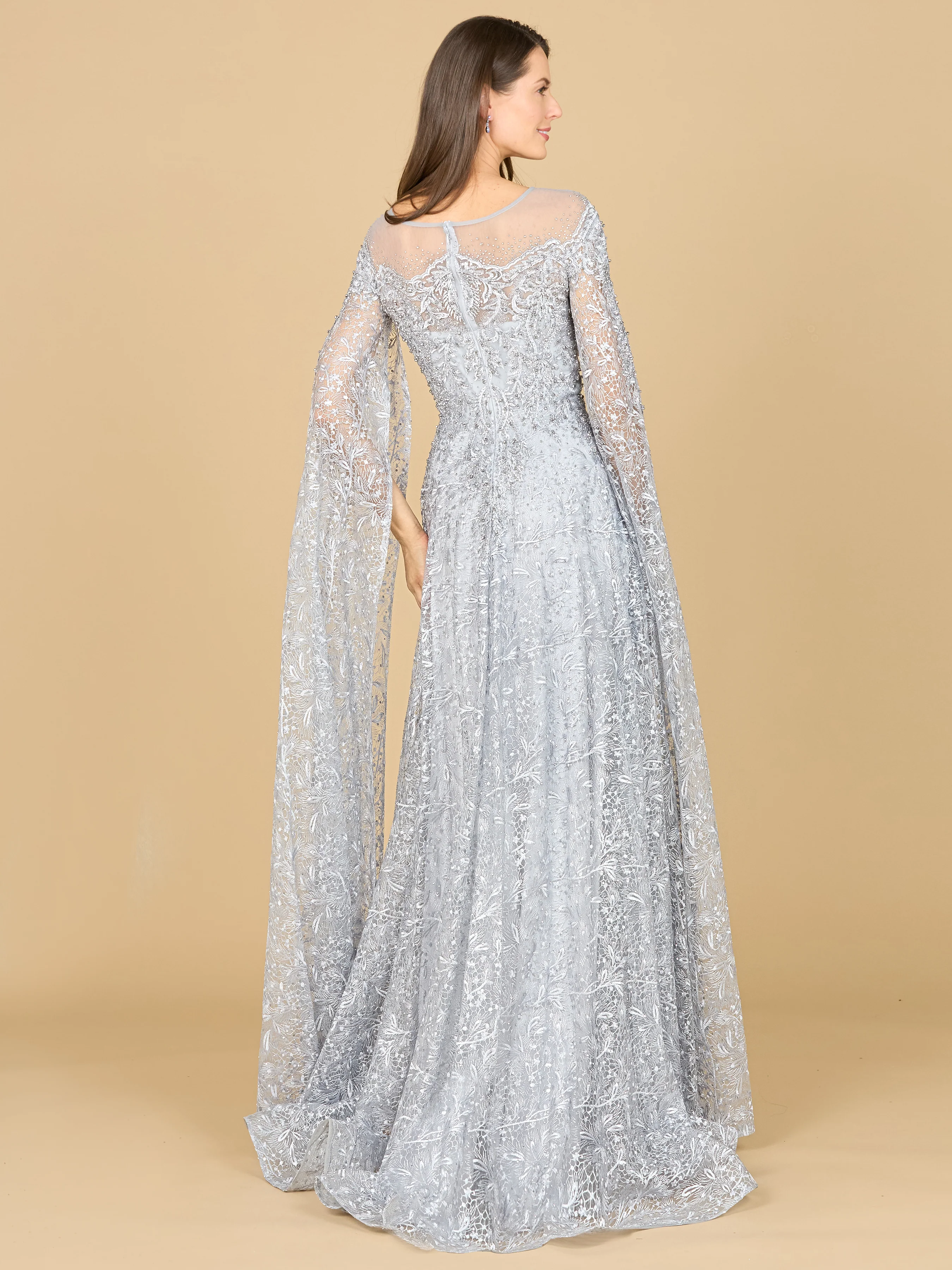 Lace Gown with Dramatic Cape Sleeves | Lara 29454 - Image 4