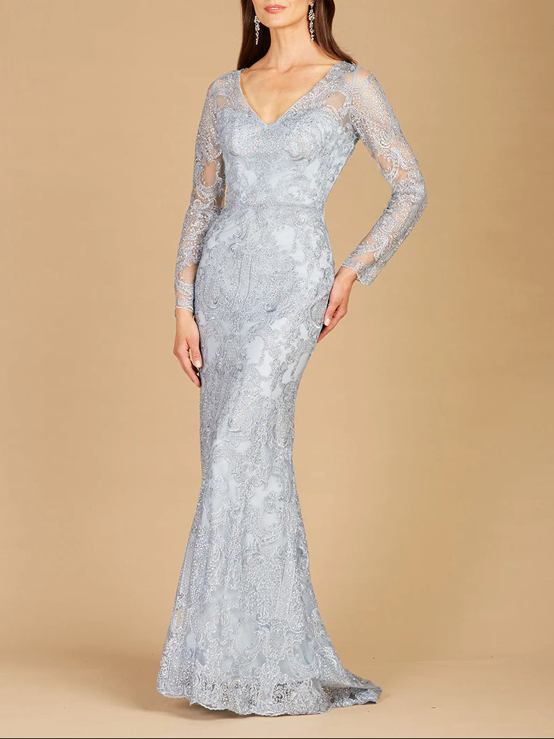 Long Sleeve Lace Mermaid Gown - Image 2