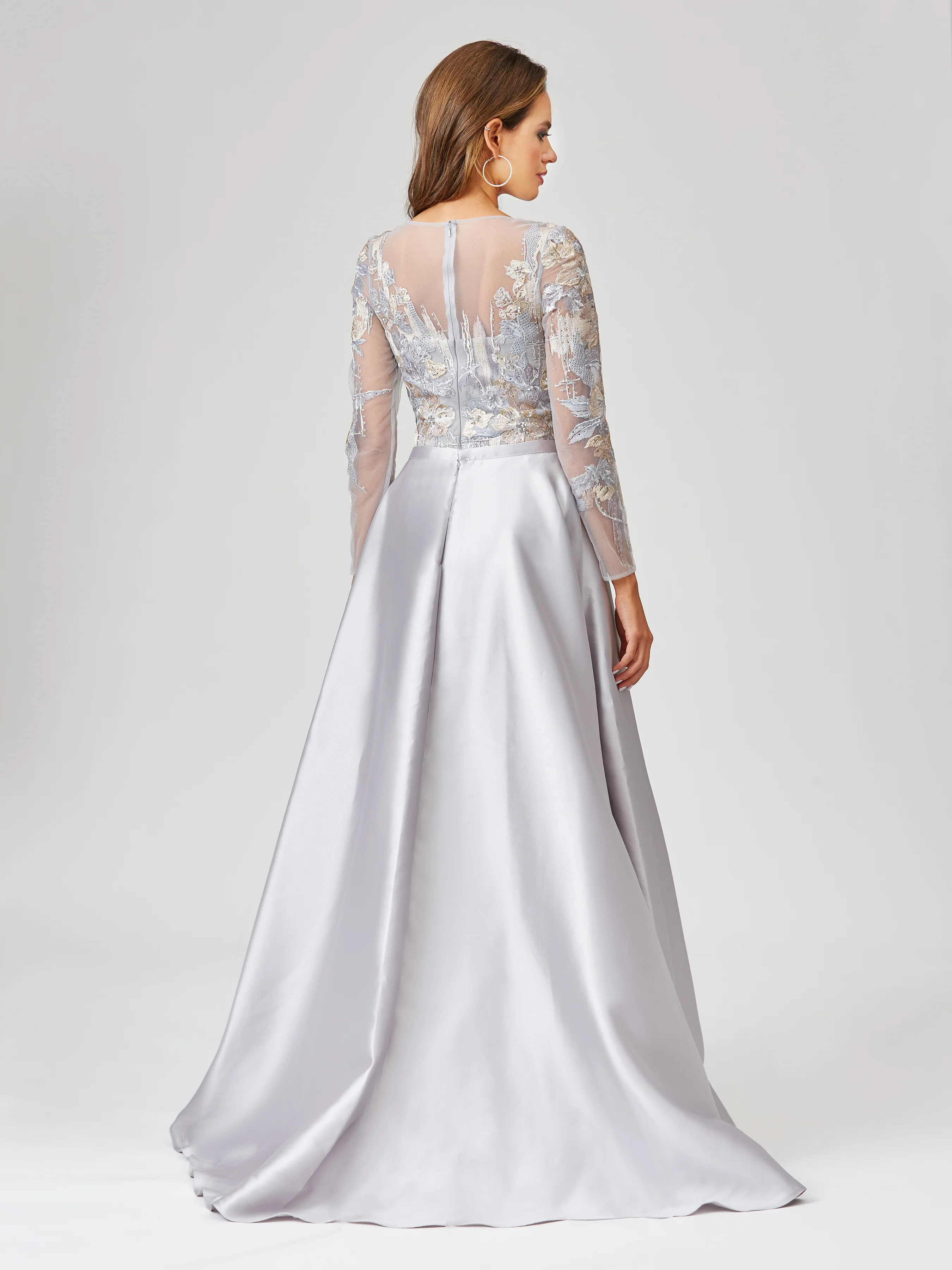 Long Sleeve Lace Gown with Removable Over Skirt | 29468 - Image 3