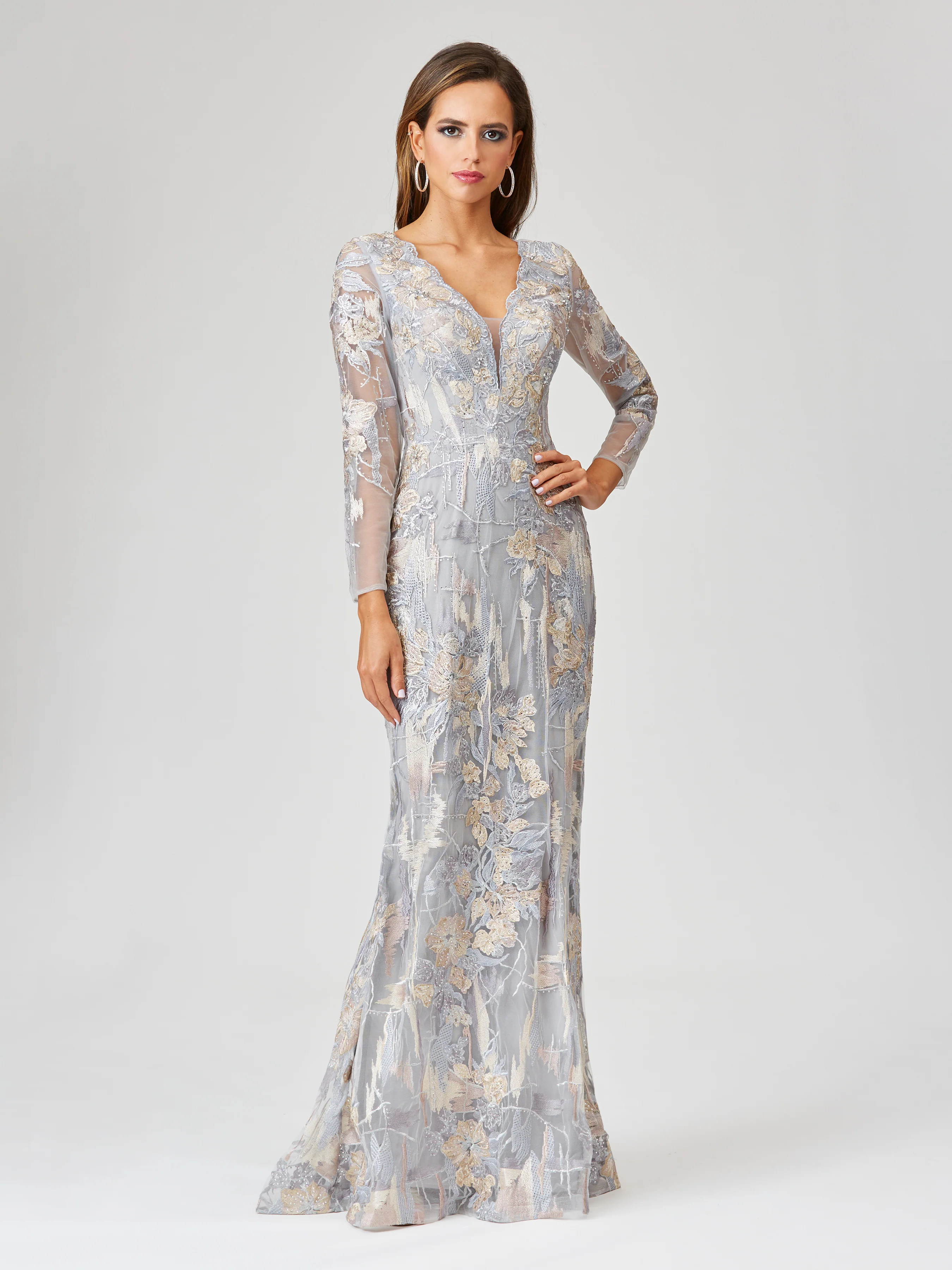 Long Sleeve Lace Gown with Removable Over Skirt | 29468 - Image 4