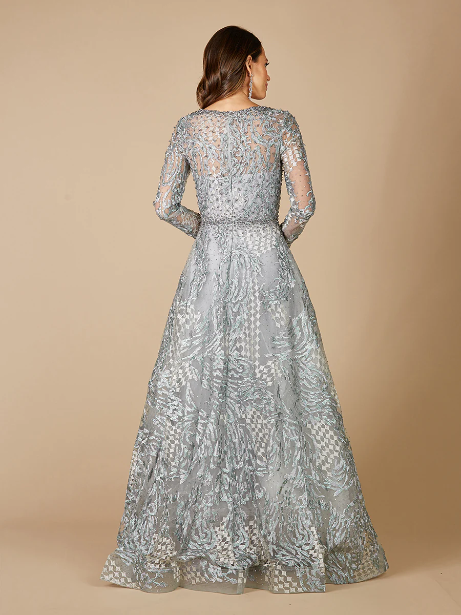 Long Sleeve Lace Ballgown with V-Neckline OUTLET - Image 3