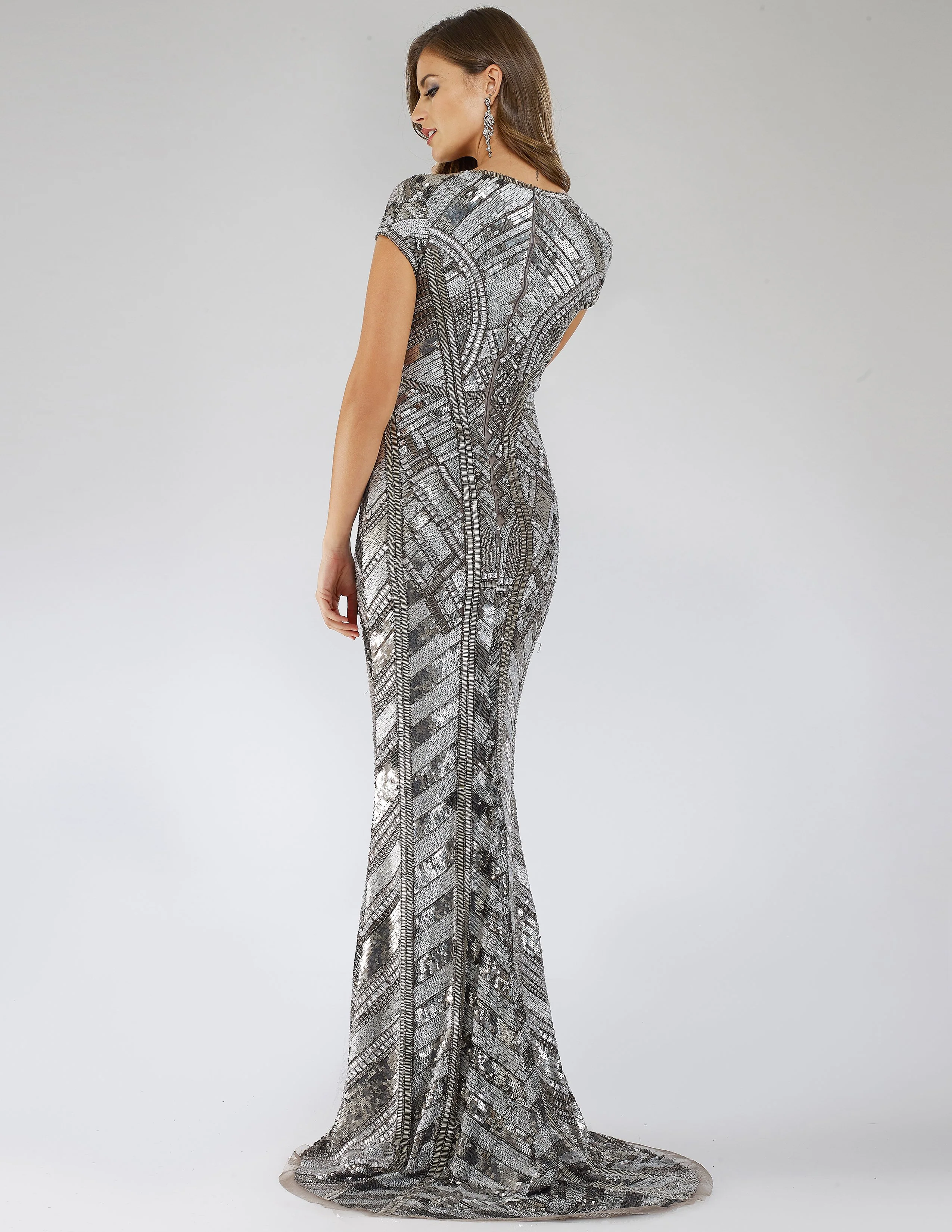 Lara 29540 - Body Con Beaded Silver Petite Dress - Image 3