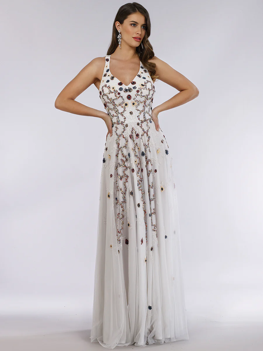 Lara 29544 - Beaded Dress with Open Cross Back and Flowy Skirt - Image 2