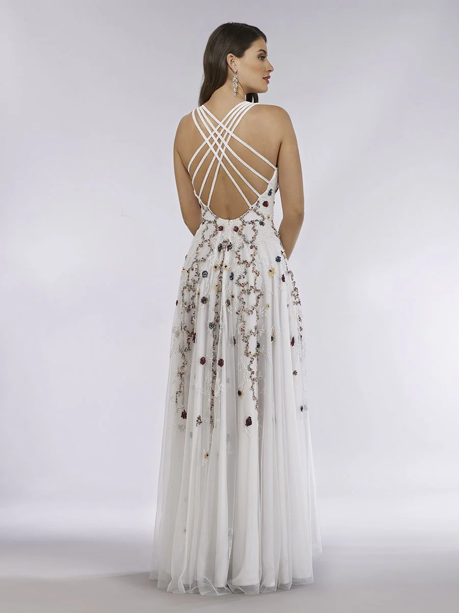Lara 29544 - Beaded Dress with Open Cross Back and Flowy Skirt - Image 3