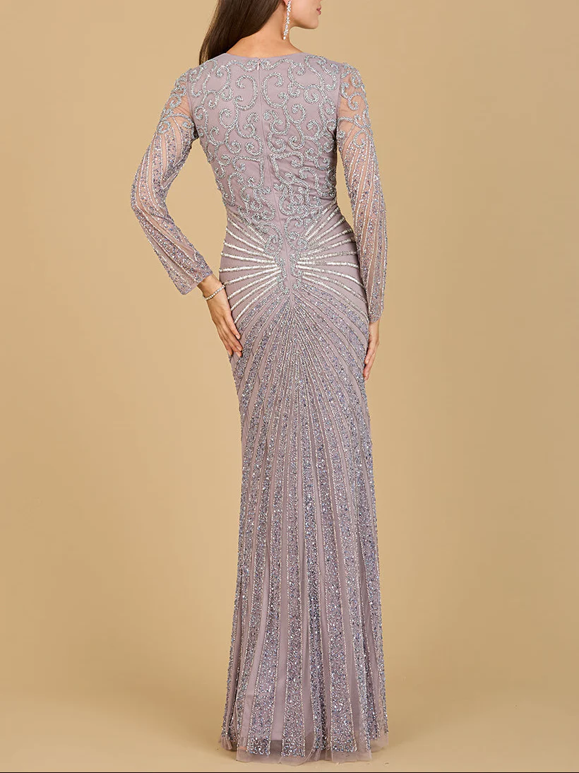 Lara 29602 - V Neck Beaded Long Sleeve Dress - Image 2