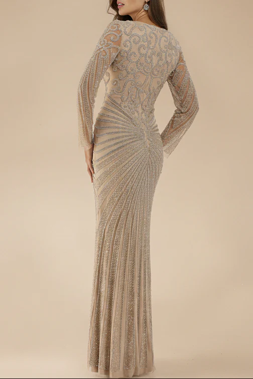 Lara 29602 - V Neck Beaded Long Sleeve Dress - Image 4