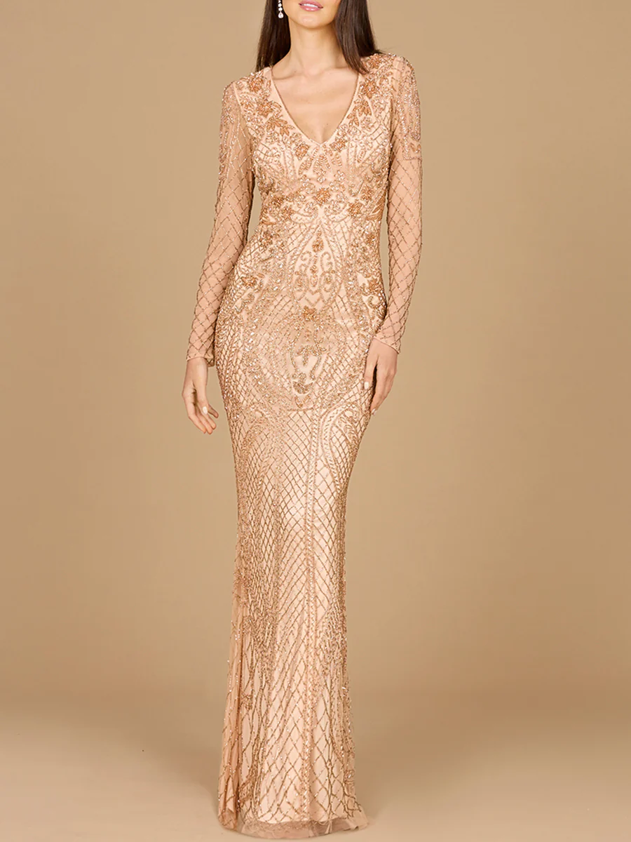 Lara 29615 - Long Sleeve Beaded Dress