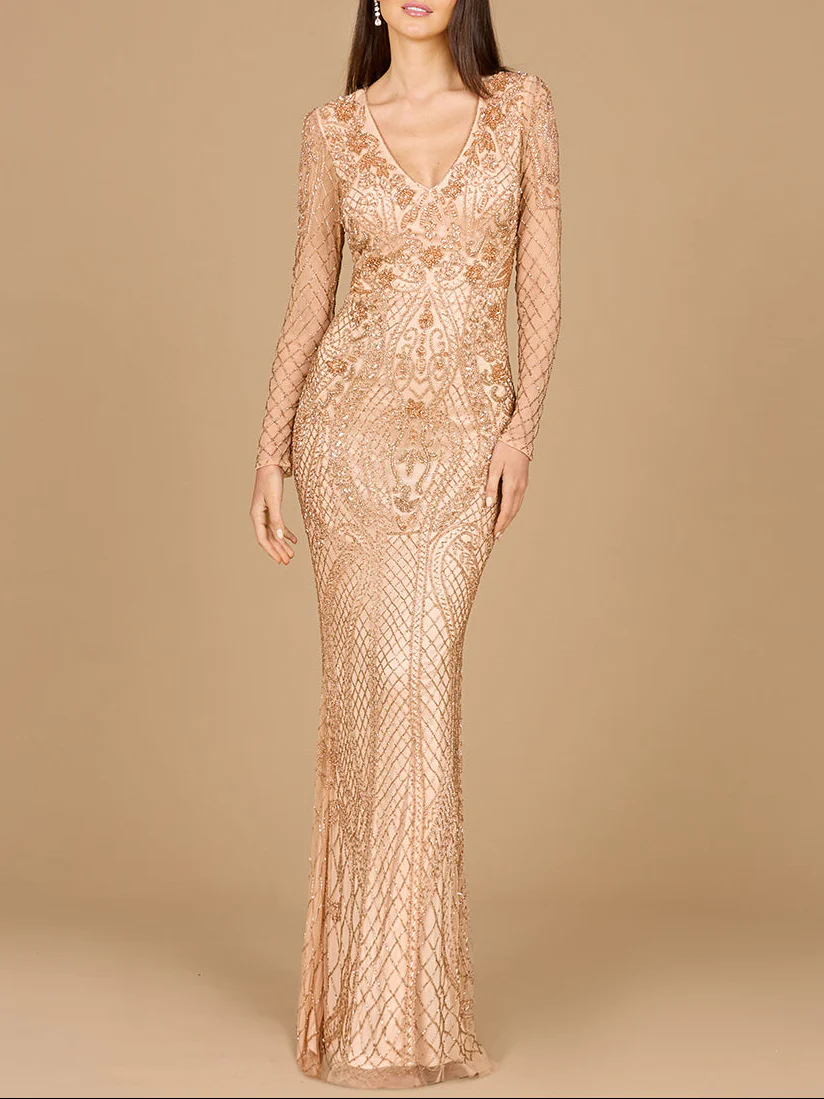 Lara 29615 - Long Sleeve Beaded Dress - Image 2