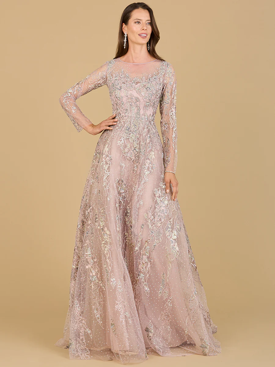 Lara 29618 - Beaded Long Sleeve A-line Dress - Image 2
