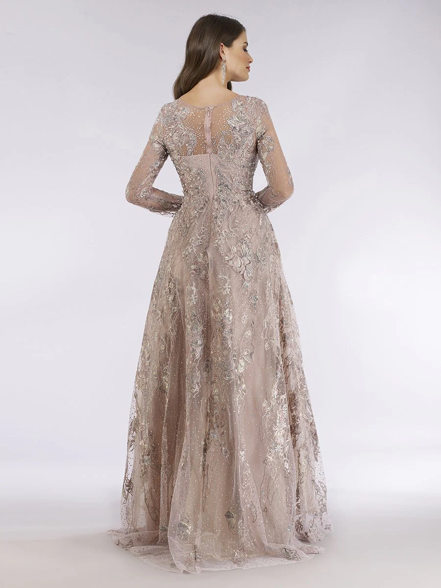 Lara 29618 - Beaded Long Sleeve A-line Dress - Image 3