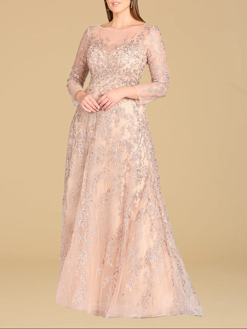 Lara 29677 - Illusion Neckline A-line Long Sleeves Gown - Image 2