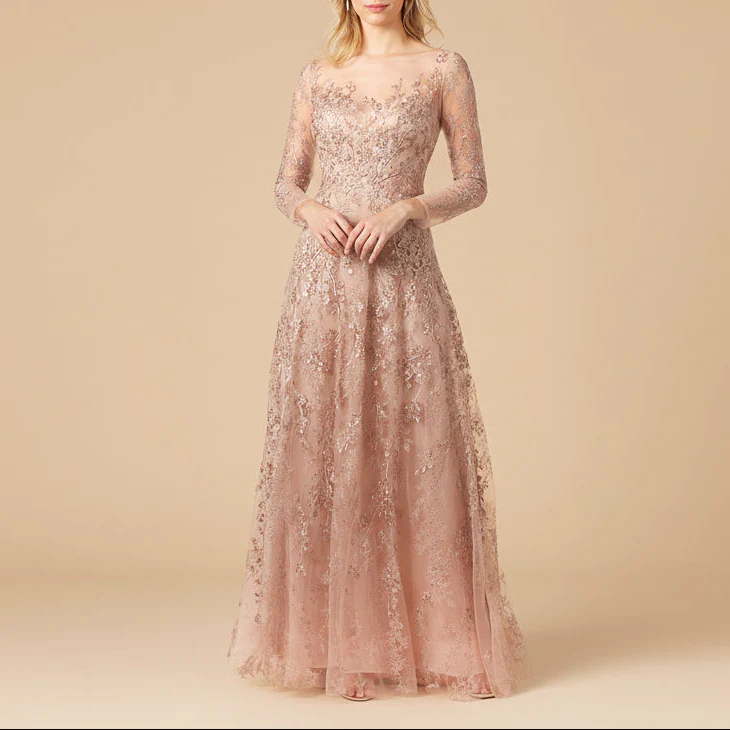 Lara 29677 - Illusion Neckline A-line Long Sleeves Gown - Image 3