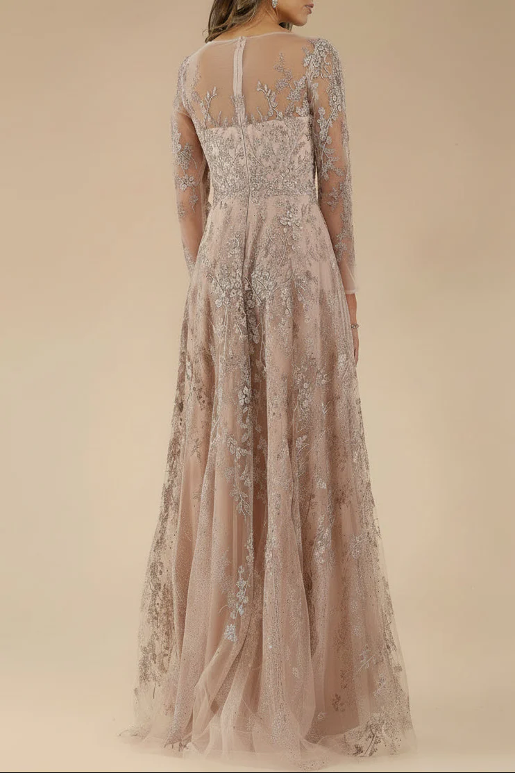 Lara 29677 - Illusion Neckline A-line Long Sleeves Gown - Image 4