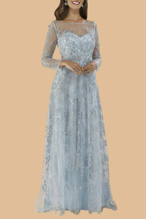 Lara 29677 - Illusion Neckline A-line Long Sleeves Gown - Image 5