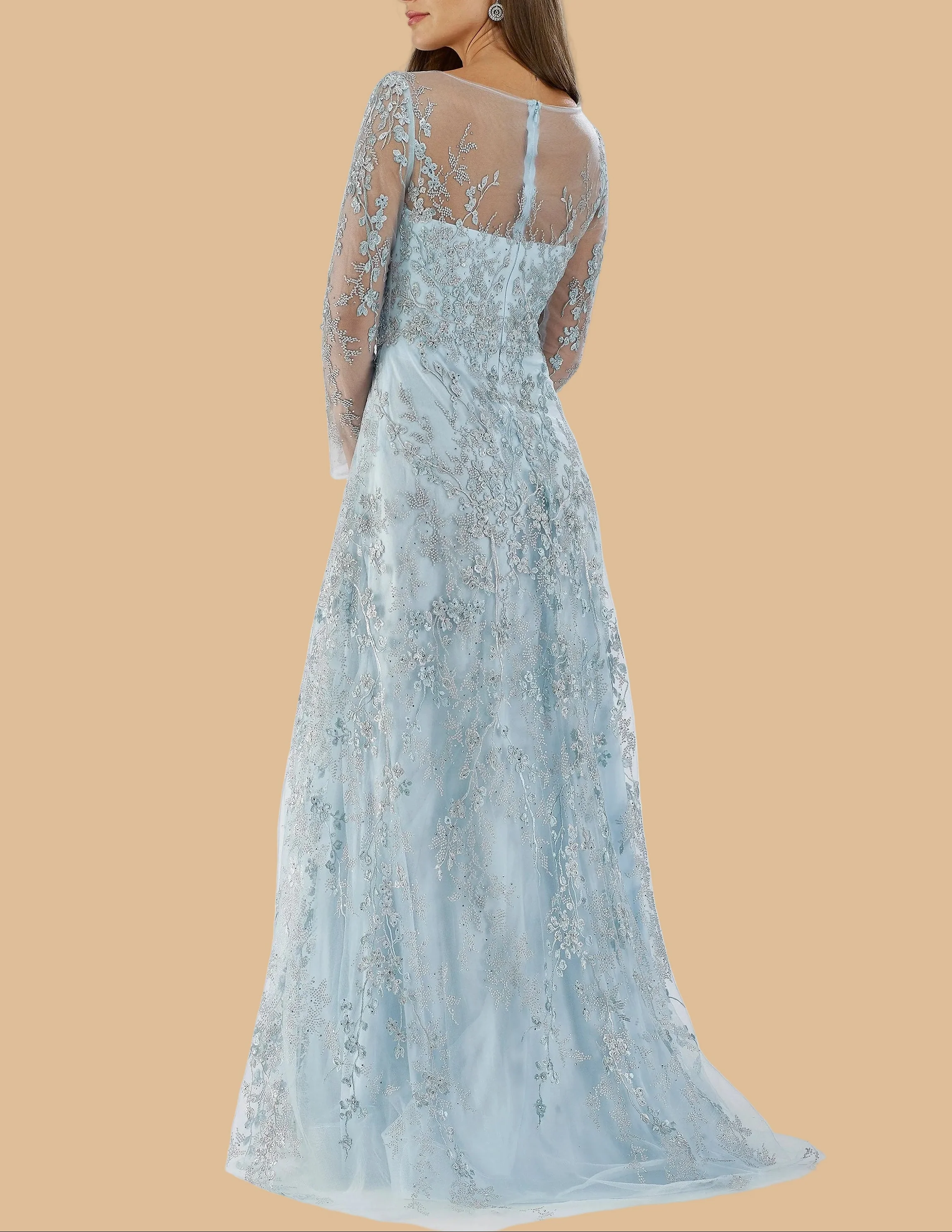 Lara 29677 - Illusion Neckline A-line Long Sleeves Gown - Image 6