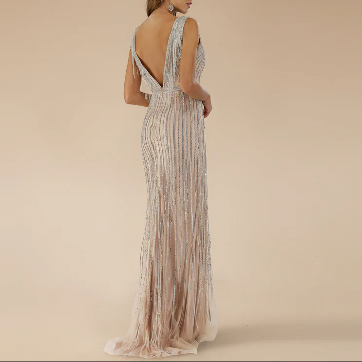 Beaded V-Neck Gown - Lara 29680 - Image 2