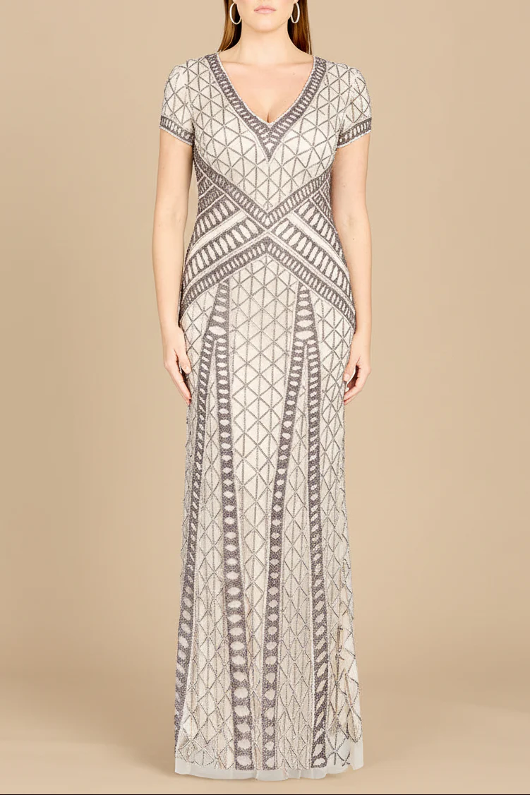Lara 29746 - Beaded V-Neckline Dress with Cap Sleeves - Image 2