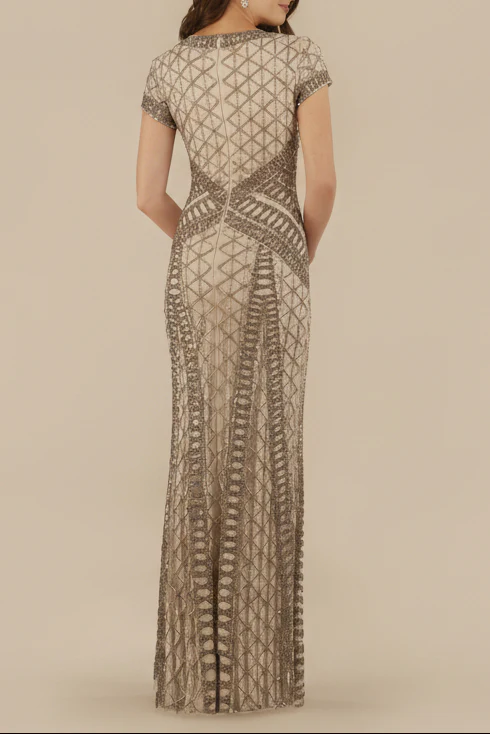 Lara 29746 - Beaded V-Neckline Dress with Cap Sleeves - Image 4