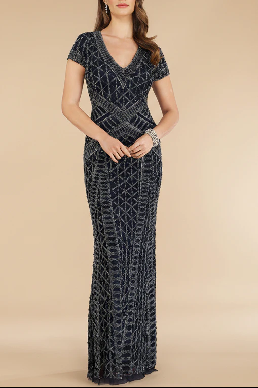 Lara 29746 - Beaded V-Neckline Dress with Cap Sleeves - Image 5