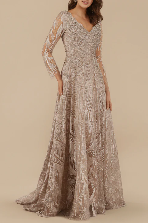 Lara 29753 - Long Sleeves Beaded Ballgown - Image 2
