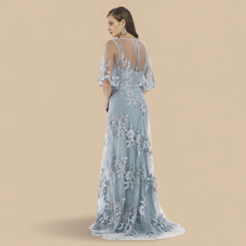 Cape Sleeves A-line Lace Gown - Image 2