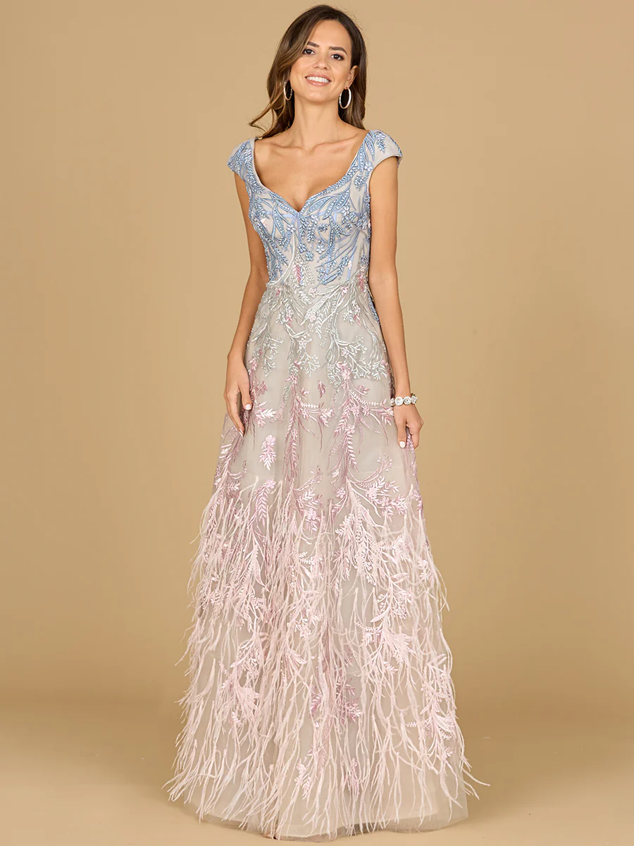 Cap Sleeves Feather Detail Ballgown