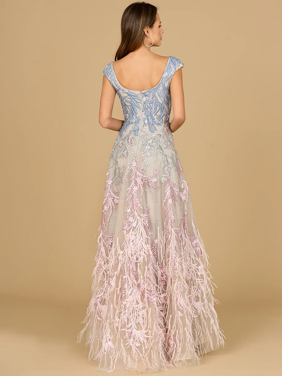 Cap Sleeves Feather Detail Ballgown - Image 2