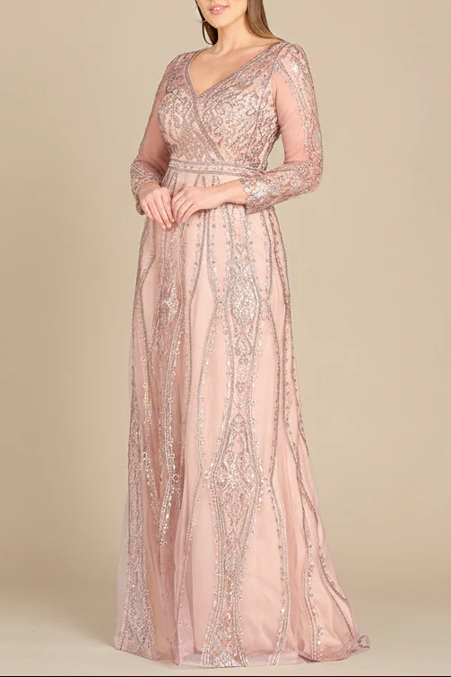 Lara 29788 - Long Illusion Sleeves, A-line Long Gown - Image 2