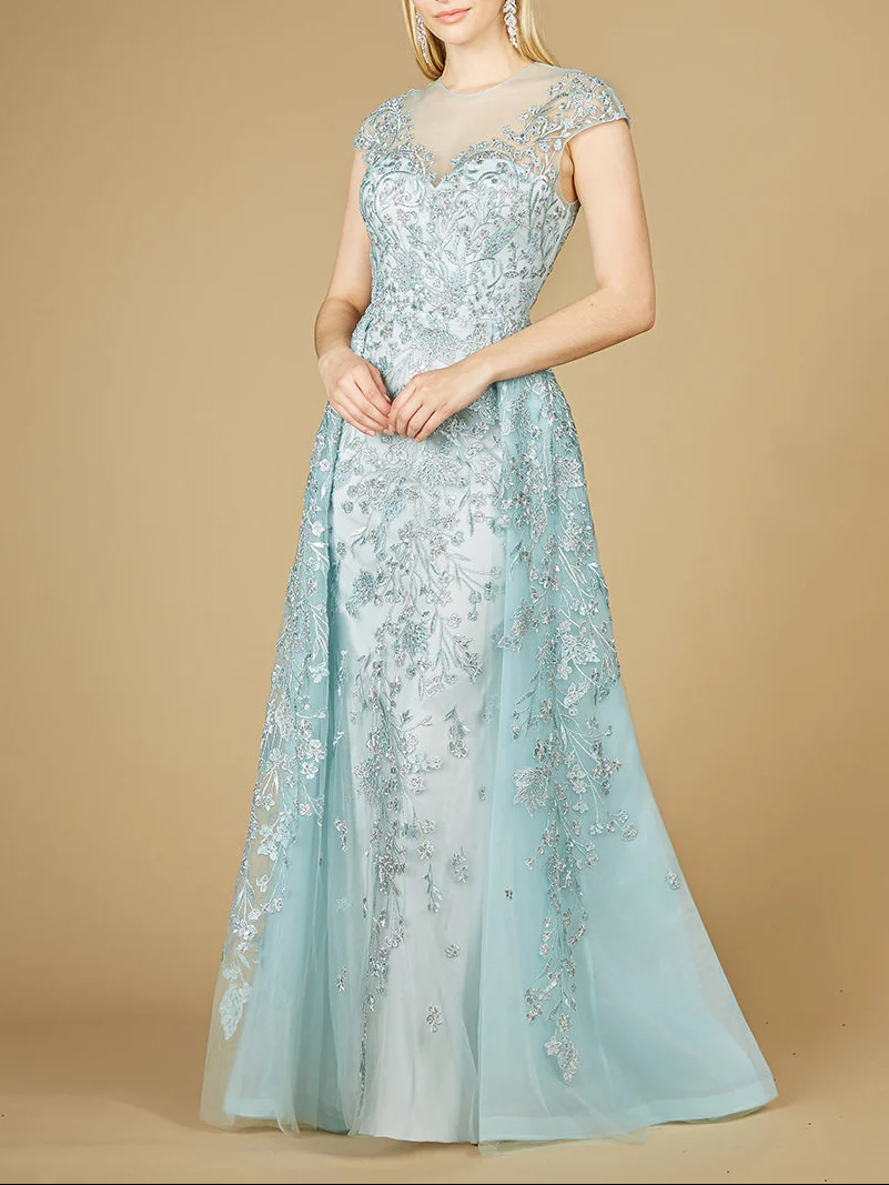 Lara 29798 - Floral Appliques high neck ball gown
