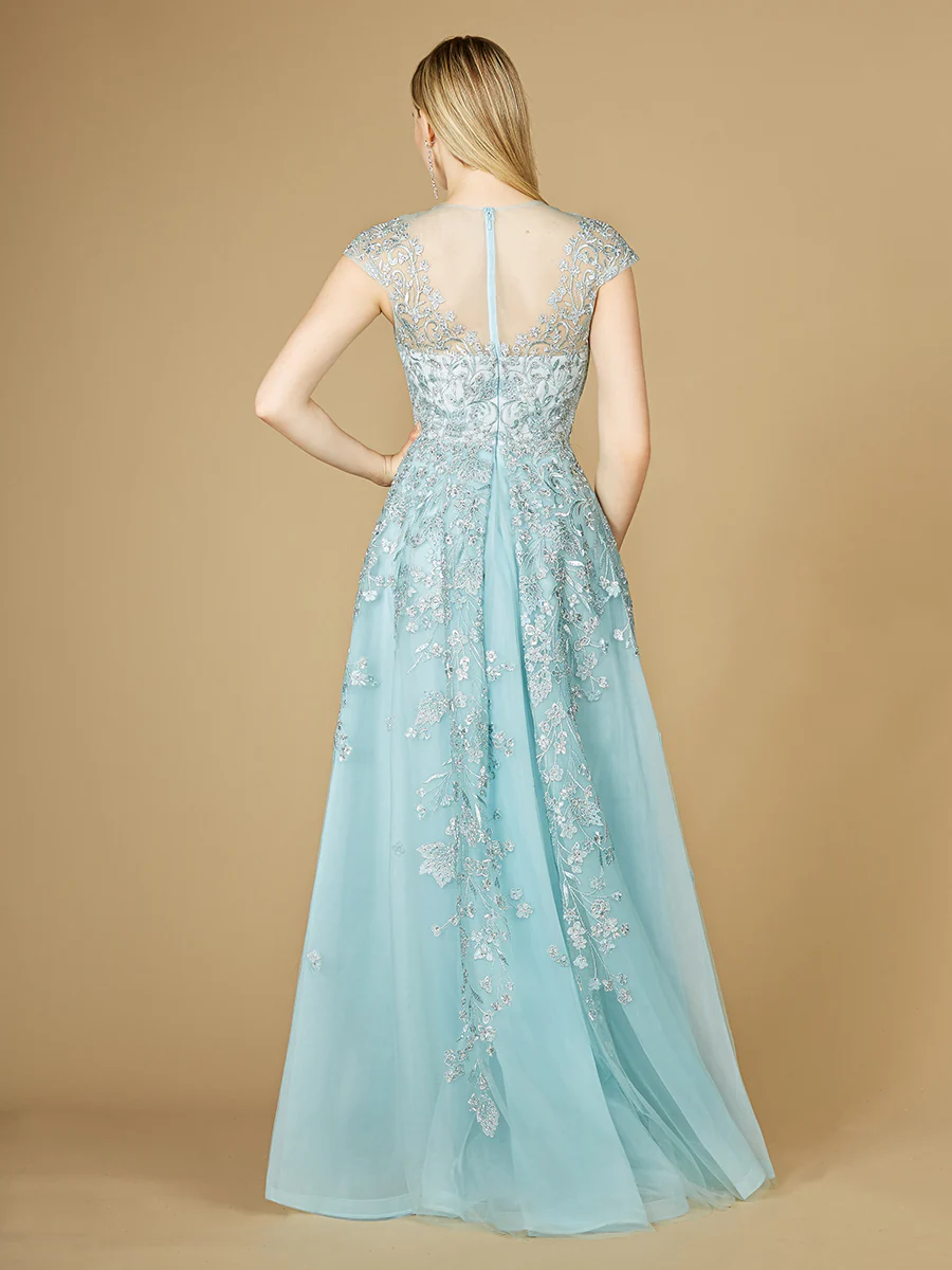 Lara 29798 - Floral Appliques high neck ball gown - Image 2
