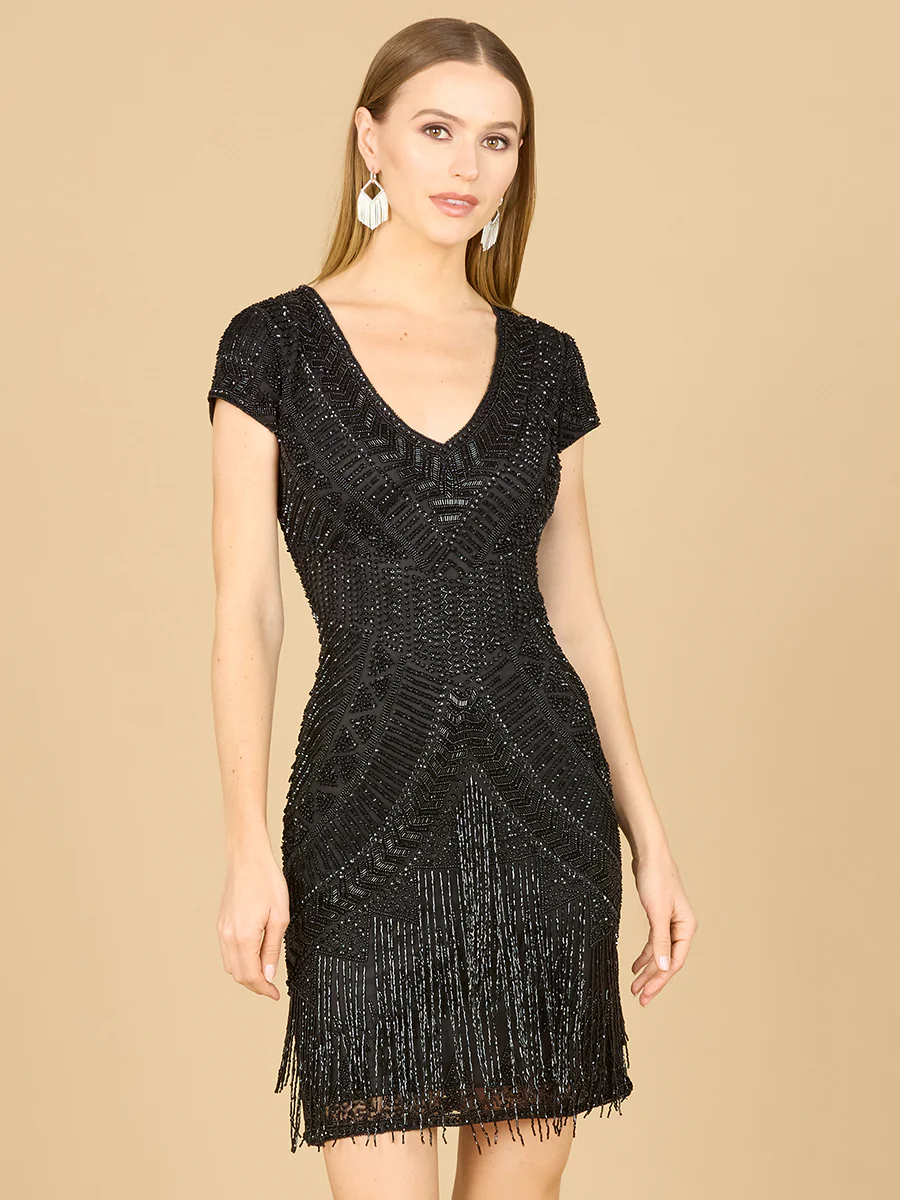 Lara Brooklyn Beaded Fitted Short Dress with Open Back - Image 4