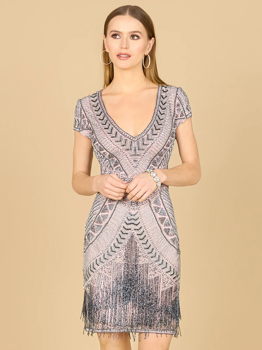 Lara Brooklyn Beaded Fitted Short Dress with Open Back - Image 5