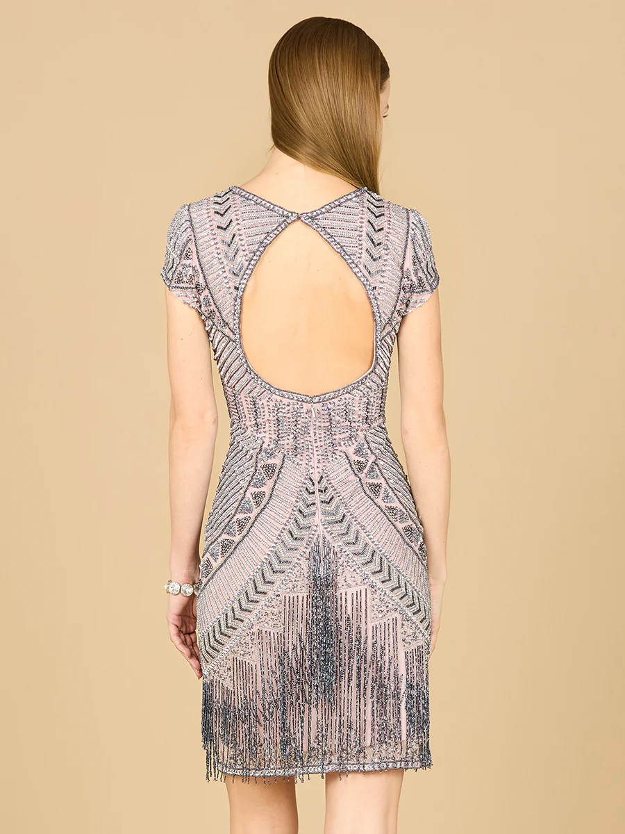 Lara Brooklyn Beaded Fitted Short Dress with Open Back - Image 7