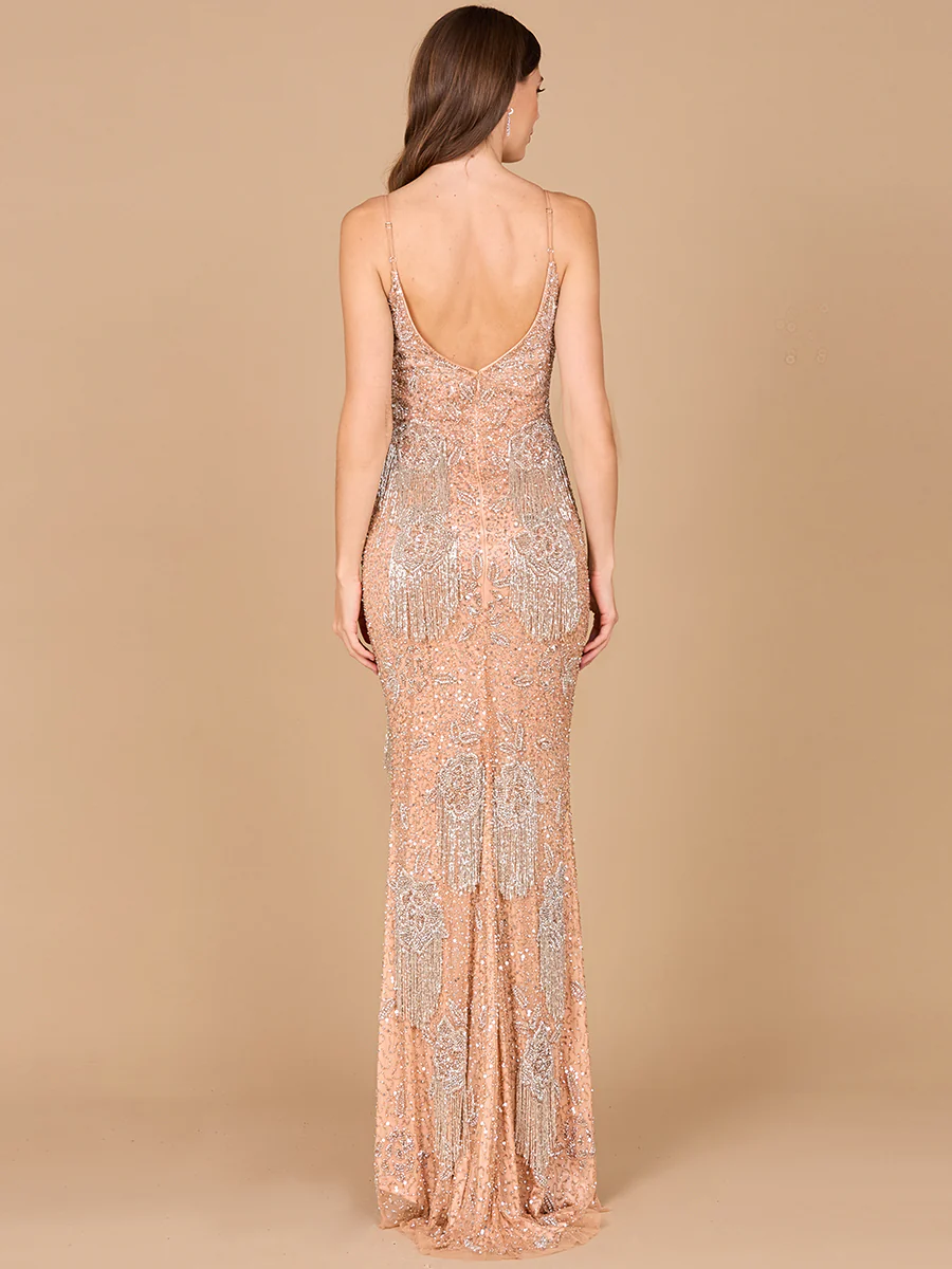 Lara Danika Floral Beaded Sheath Beaded Dress with Beaded Fringe - Image 13
