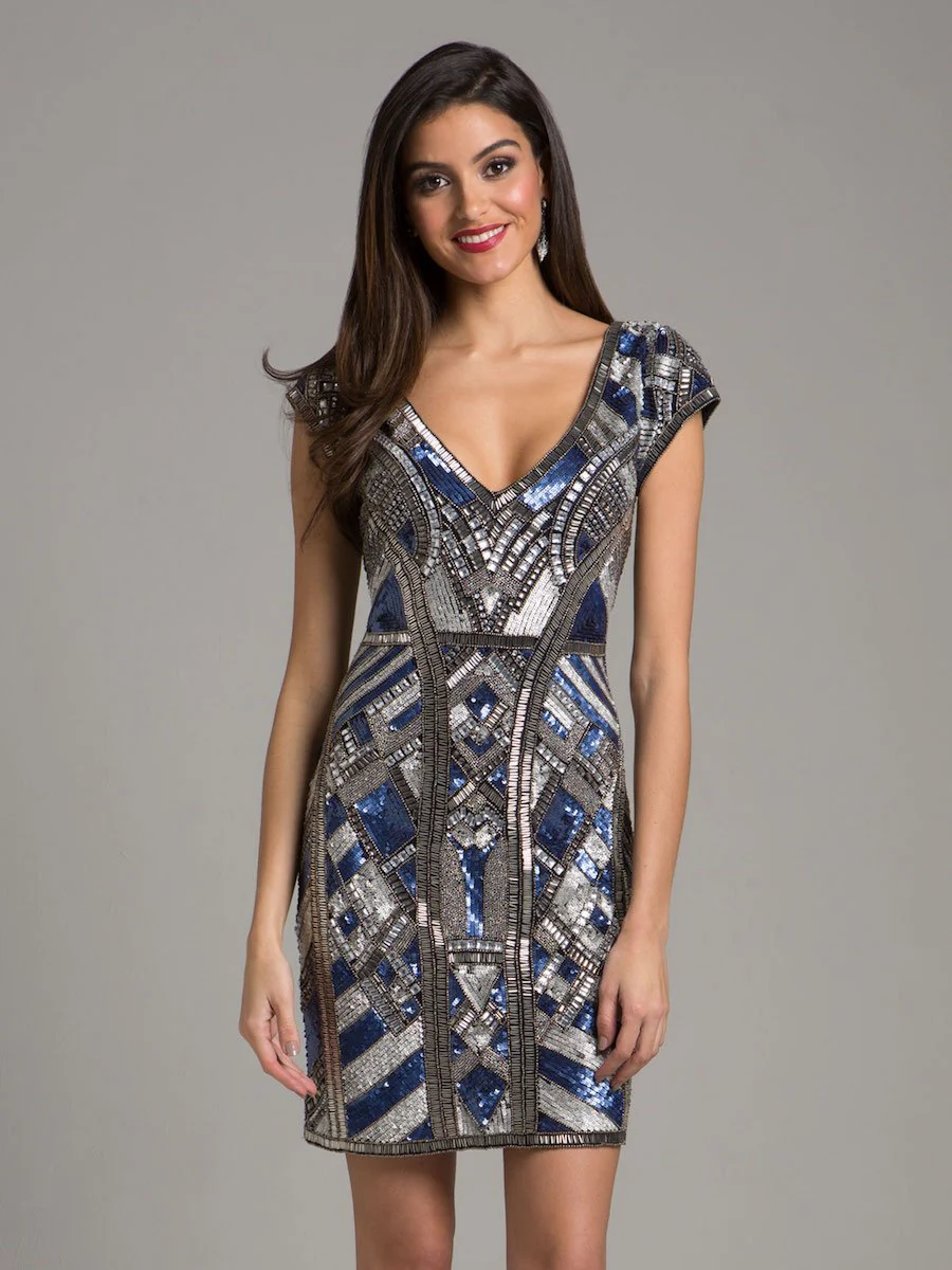 Lara 29909 - Beaded, V-neck Mini Dress - Image 3