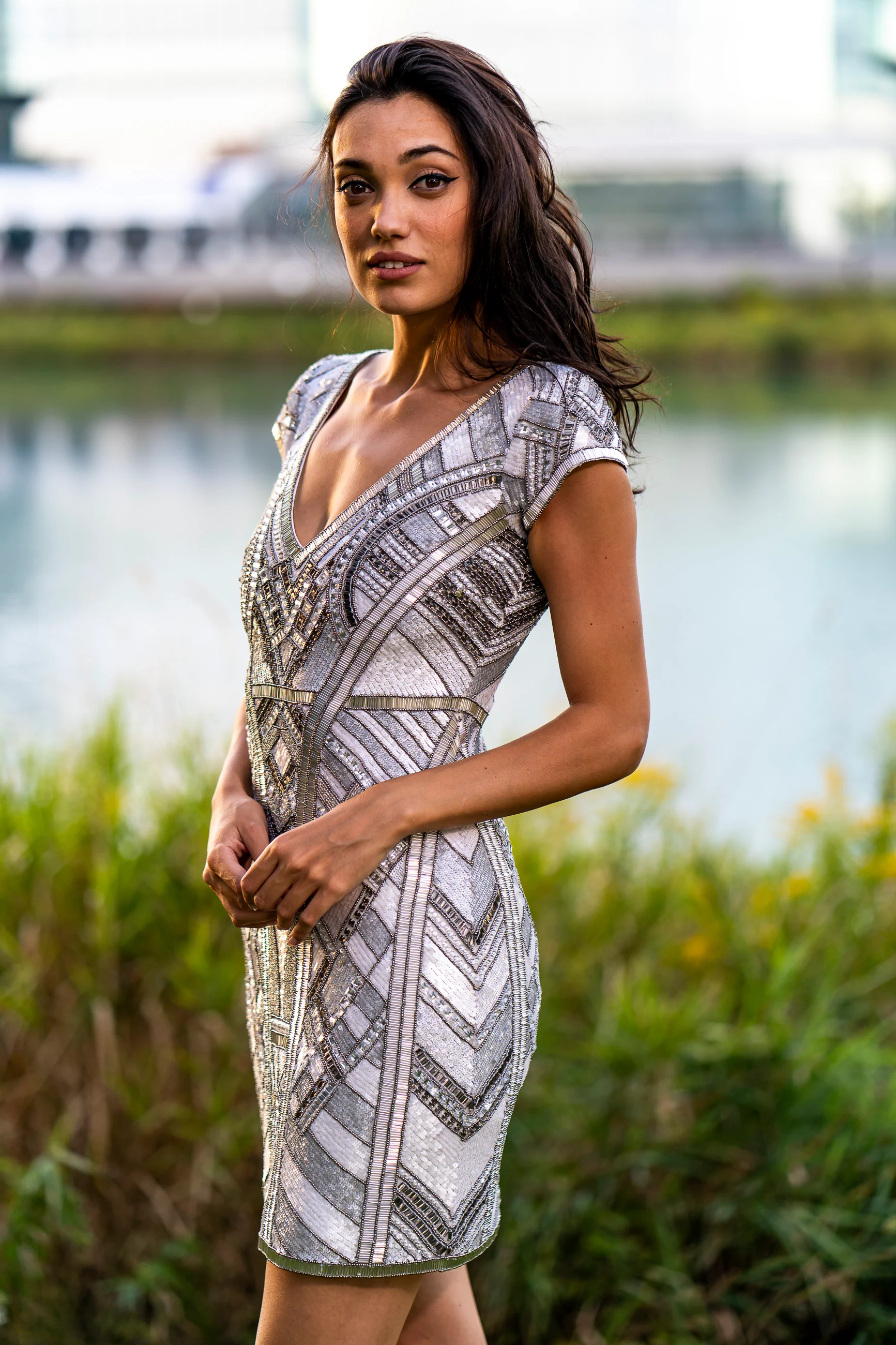 Lara 29909 - Beaded, V-neck Mini Dress - Image 8