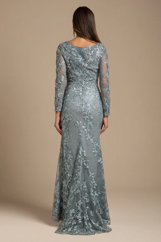 Lara 29924 - Long Sleeve Lace Dress With Lace Appliques - Image 2