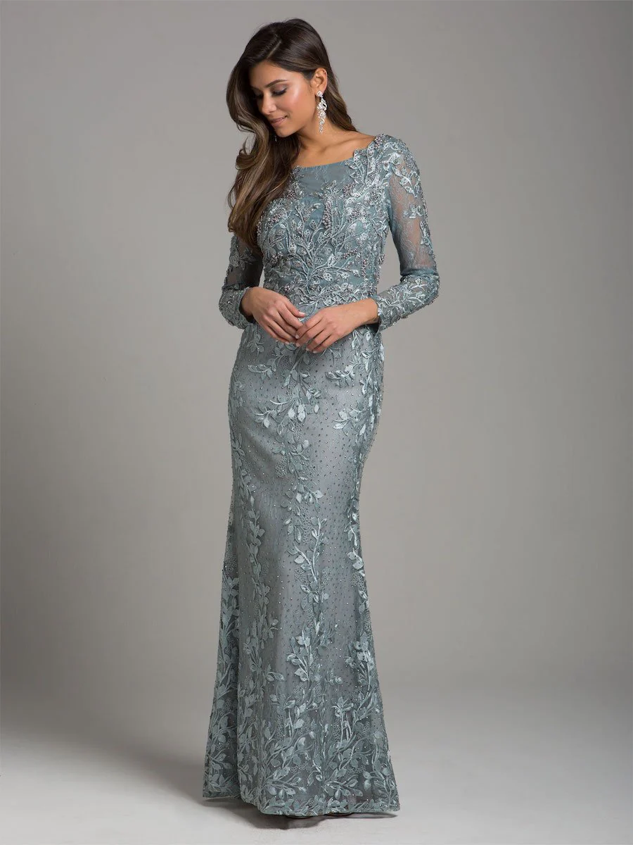 Lara 29924 - Long Sleeve Lace Dress With Lace Appliques - Image 3