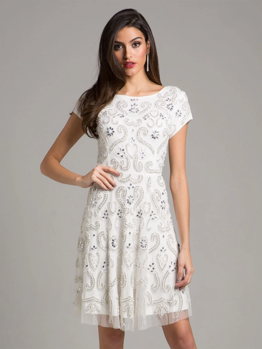 Lara Allison Short Sleeve Beaded Cocktail Dress in Ivory - Image 3