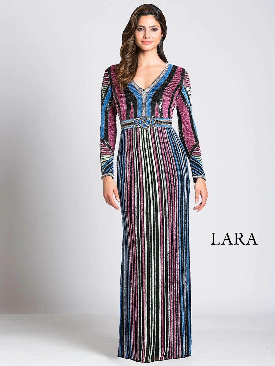 Lara 33541 - Multi Colored Sequin Long Sleeve Dress OUTLET - Image 2