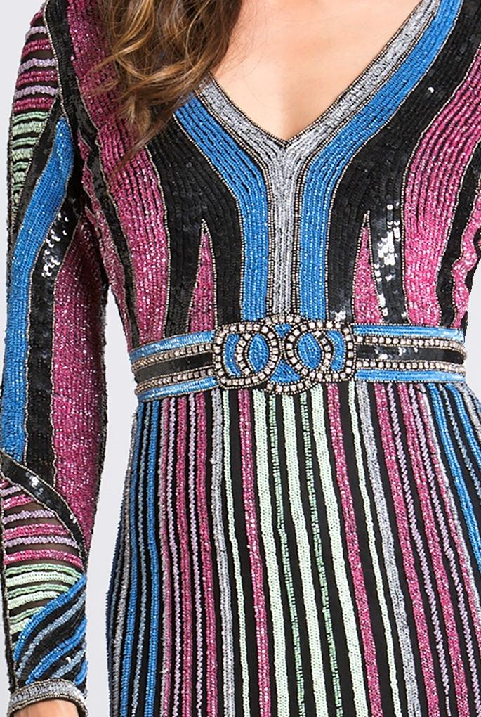 Lara 33541 - Multi Colored Sequin Long Sleeve Dress OUTLET - Image 3