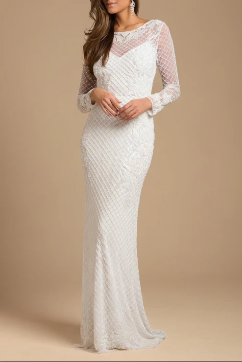 High Neck, Long Sleeve Beaded Wedding Gown | Lara 51004 - Image 3